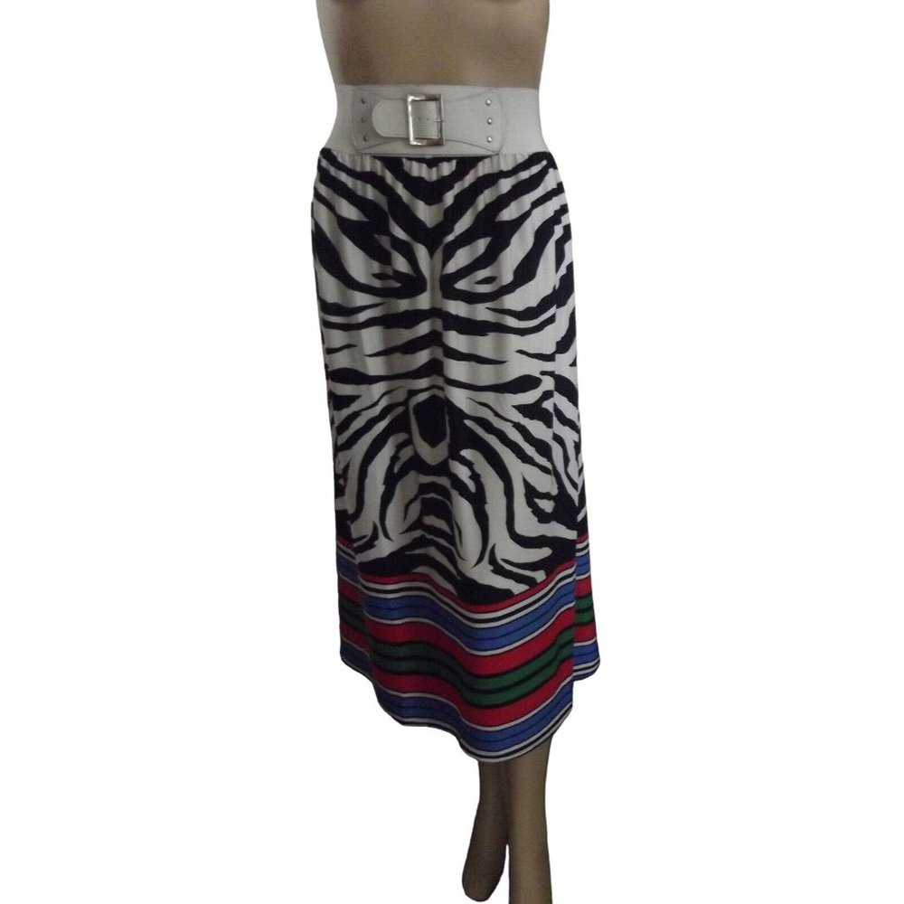 Magic Animal Print Full Midi Skirt -Plus Size 3X White Black Blue elastic belt